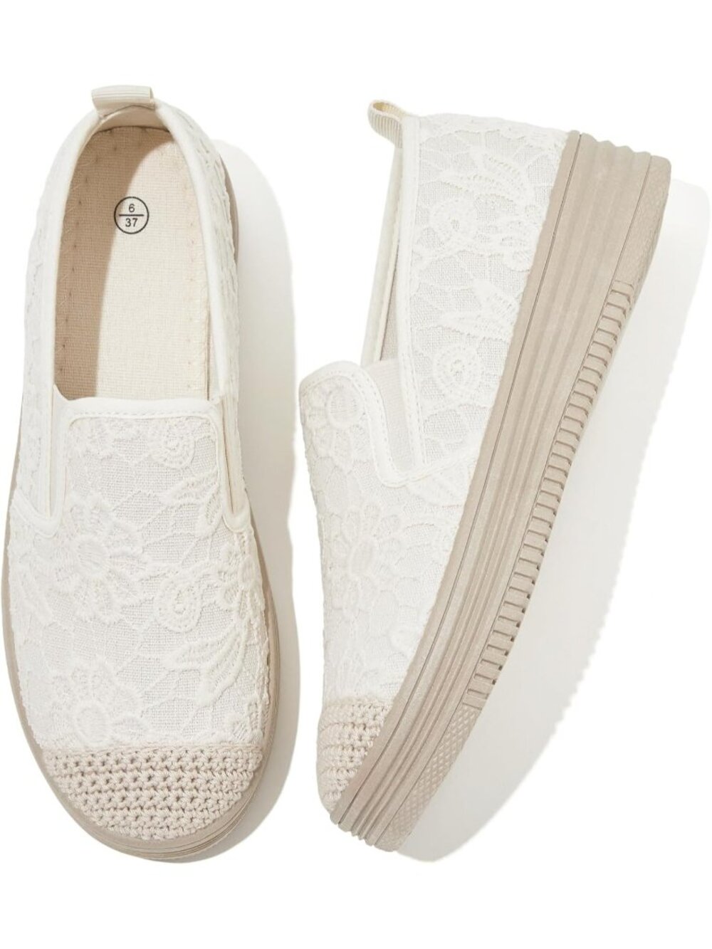 Women's Beige Stylish Lace Casual Loafers Lightweight Platform Walking Sneakers